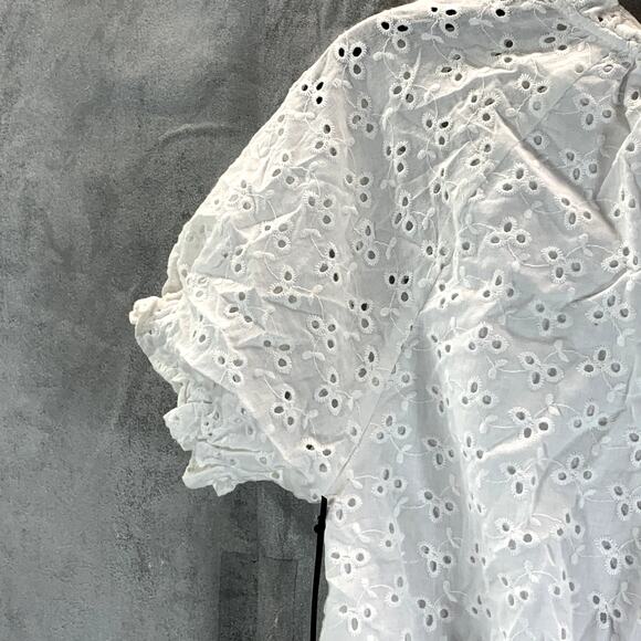 1.STATE Women's Ultra White Eyelet Raglan Sleeve Tie-Hem Crop Top SZ S - Picture 5 of 10